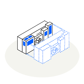 Graphic Digital Twin: Image of a machine, and its mirrored double.