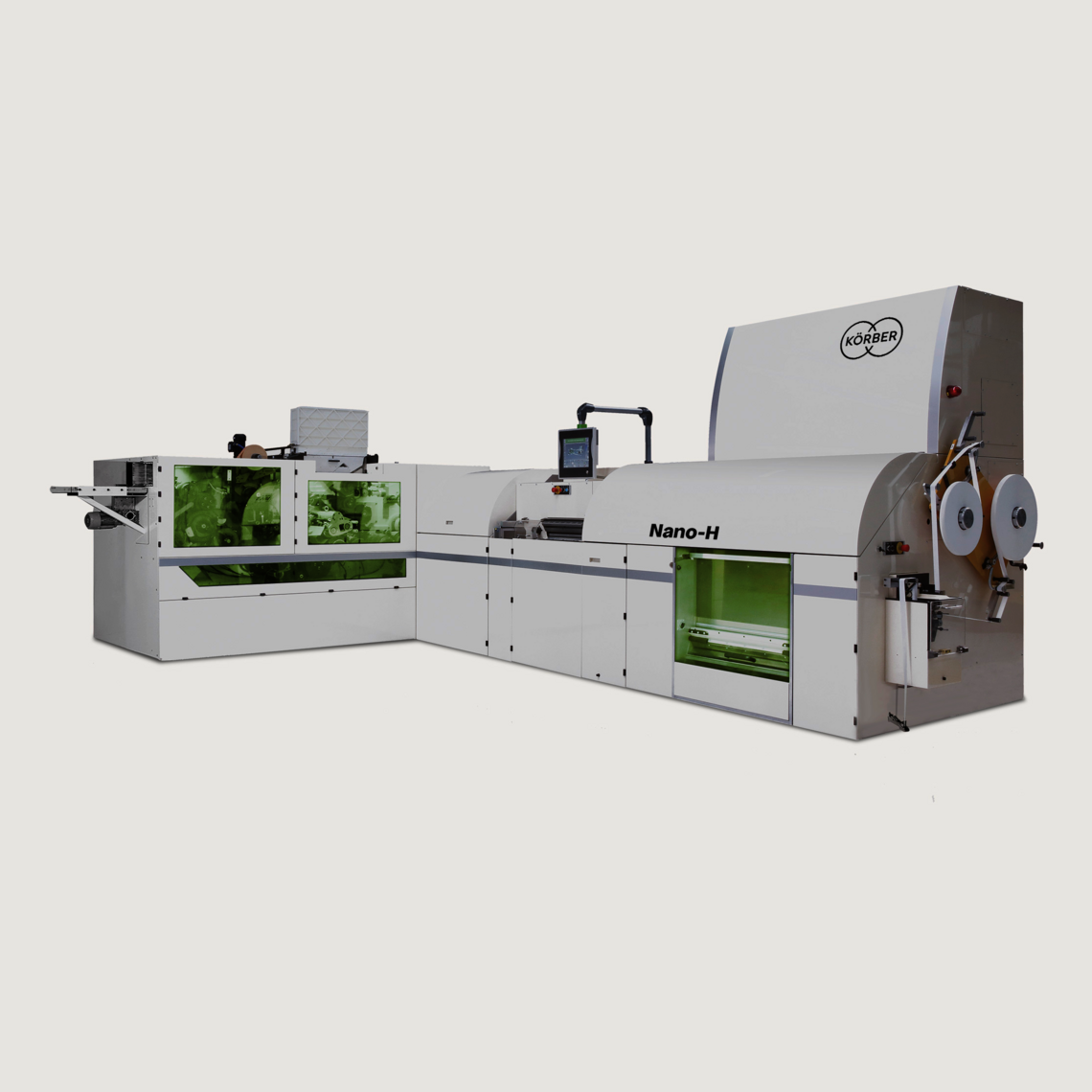 Körber's Nano-H, a high-level cannabis manufacturing machine with a capacity of 5000 pre-rolls per minute.