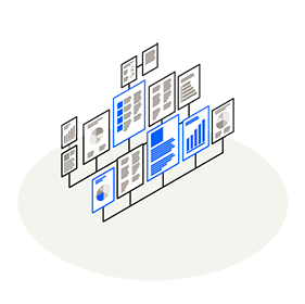 Grafik Production: Mehrere zusammenhängende Diagramme und Grafiken werden in einer Übersicht dargestellt.