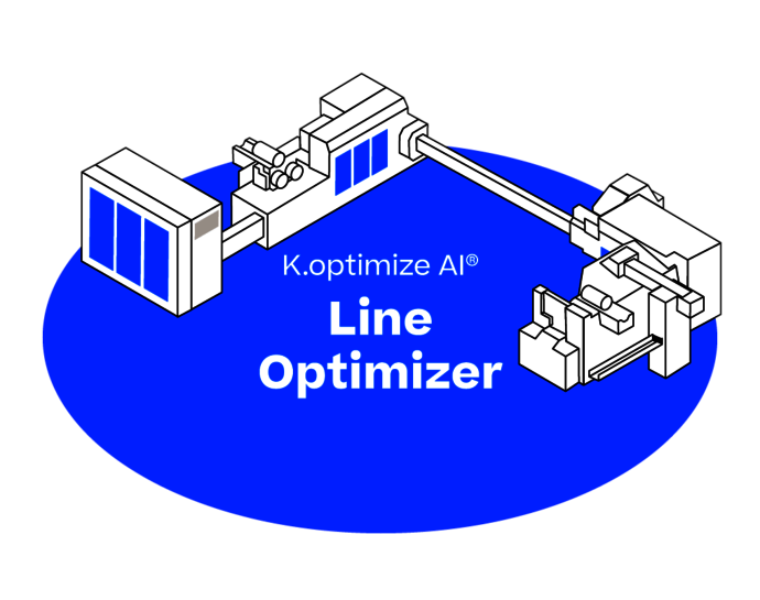 Blauer Kreis mit weißer Aufschrift: K.optimize AI Line Optimizer. Daneben ist eine Linie abgebildet.