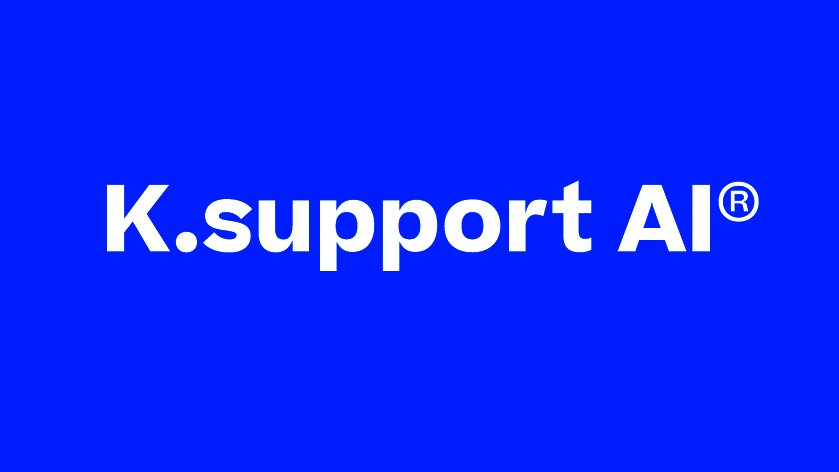 Blauer Hintergrund mit weißer Schrift: K.support AI.